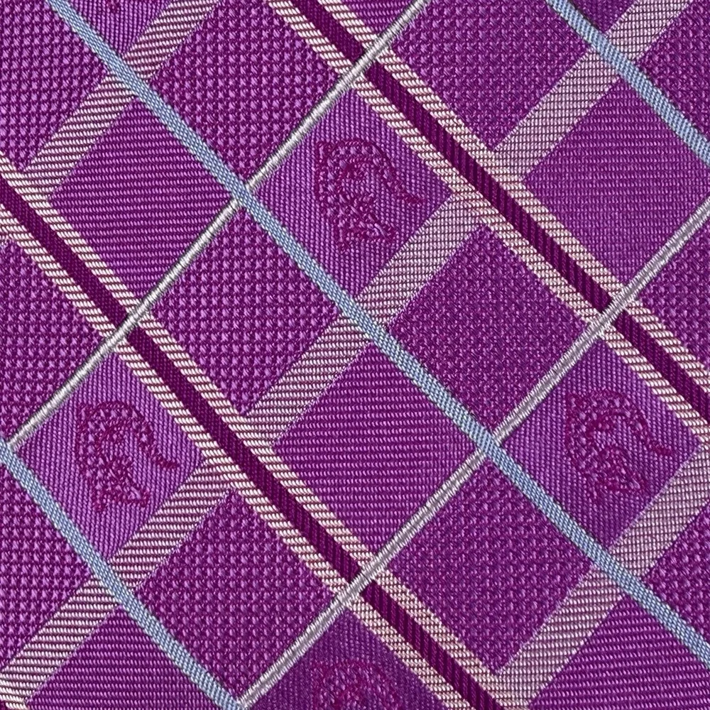 Vintage Jan Leslie Italy Silk Tie Purple Pink Plaid Woven Lizard 58x3.25